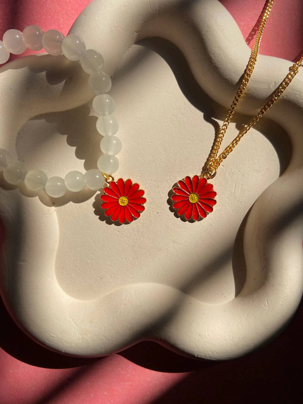 Floral Bead Bracelet & Pendant Combo