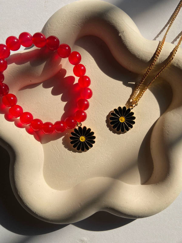 Floral Bead Bracelet & Pendant Combo