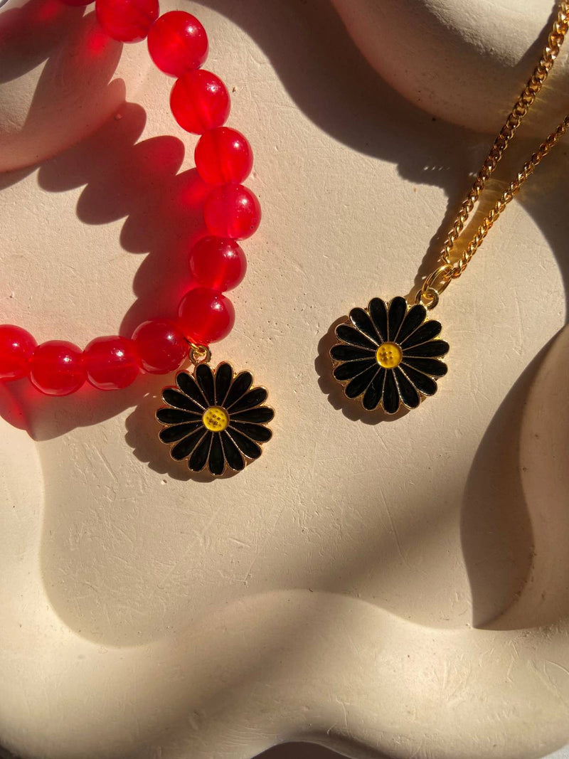 Floral Bead Bracelet & Pendant Combo