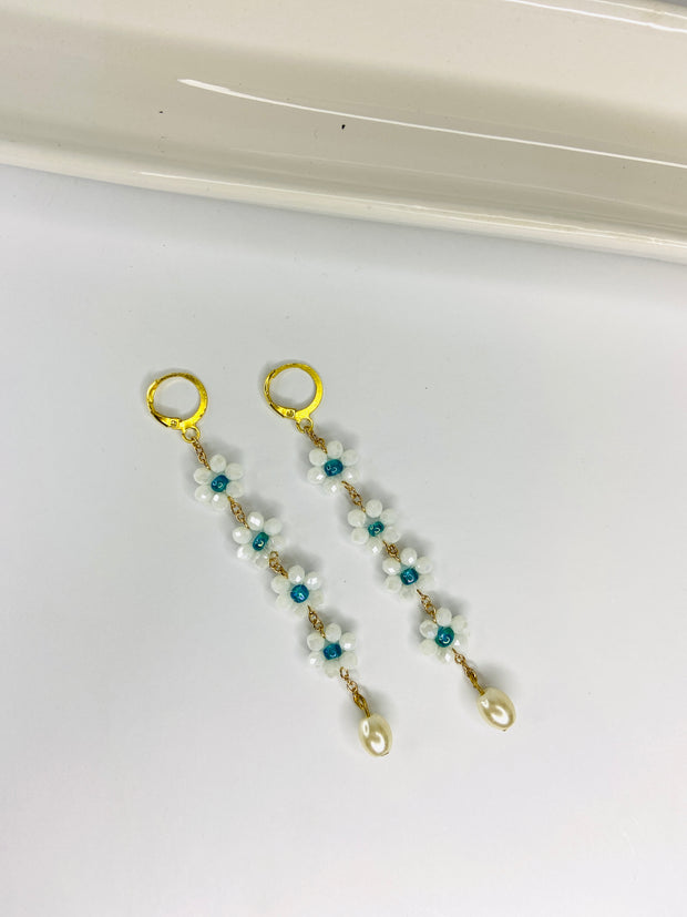 White Floral Pearl Drop Earrings