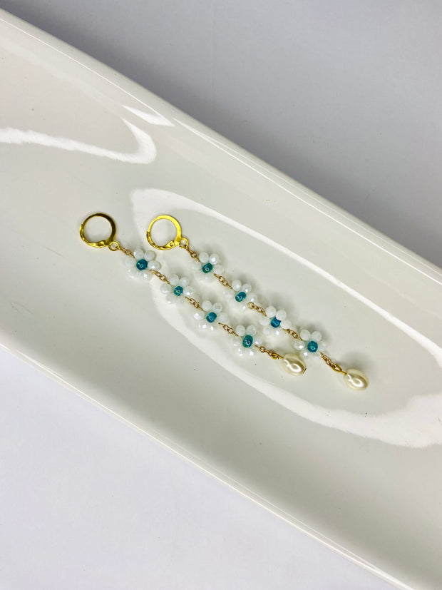 White Floral Pearl Drop Earrings