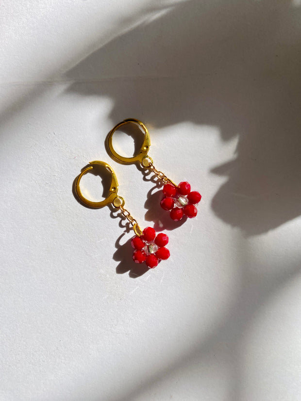 Red Bloom Dangle Earrings