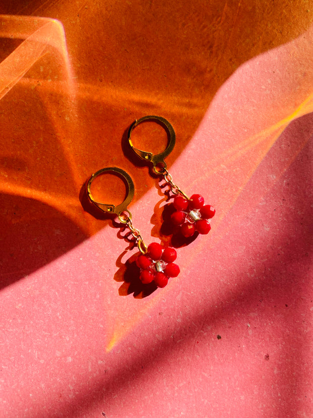 Red Bloom Dangle Earrings