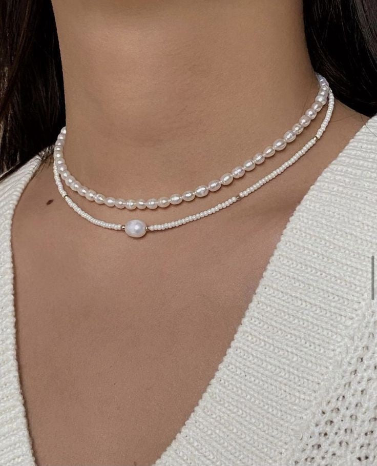 Double White Pearl Beaded Choker