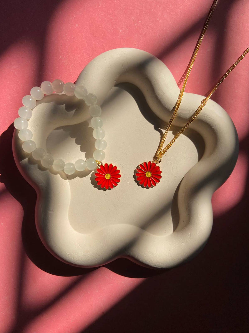 Floral Bead Bracelet & Pendant Combo