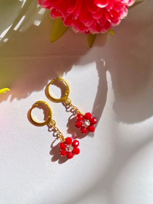 Ruby Noir Flower Drop Earrings